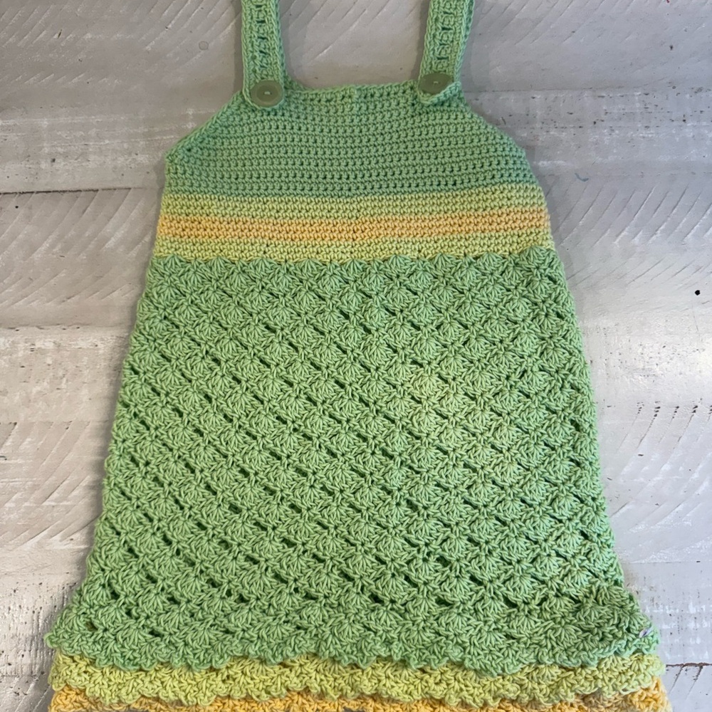 Handmade Crochet Dress in Green and Yellow
